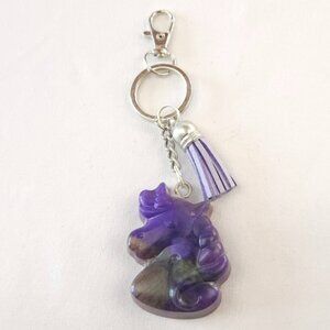 NWT Epoxy Resin Purple Unicorn Keychain